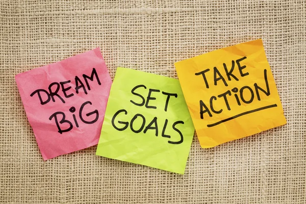 Dröm stort, sätt upp mål, agera — Stockfoto