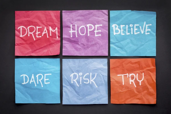 Dream, hope, believe, risk,  and try — Stock Photo, Image