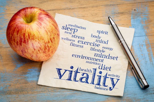 Vitalitet word cloud på servett — Stockfoto