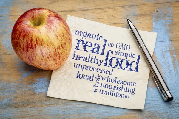 Real and organic food word cloud — Stock Photo, Image