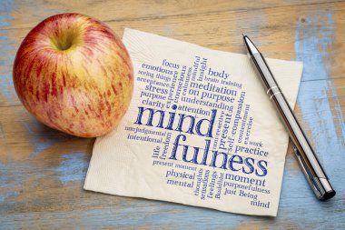 Mindfulness kelime bulutu peçete üzerinde