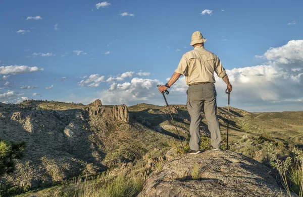 Excursionista con bastones de trekking — Foto de Stock