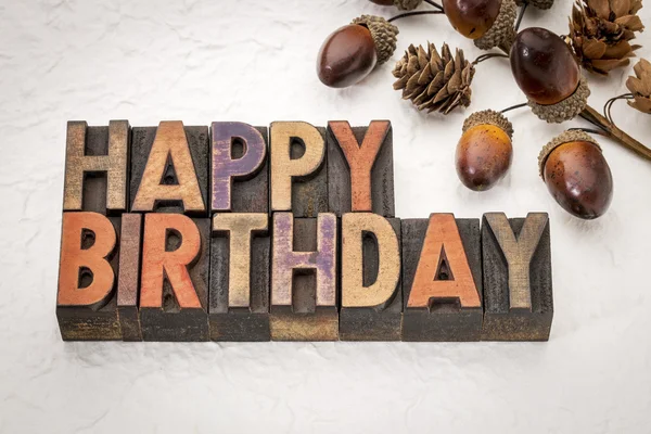 Happy Birthday in wood type — Stock Photo, Image