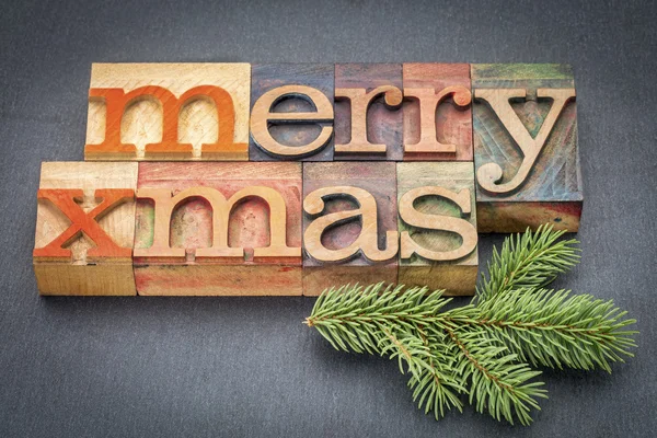 Merry Christmas in wood type — Stock Photo, Image