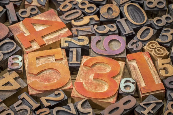 Numbers background in wood type — Stock Photo, Image