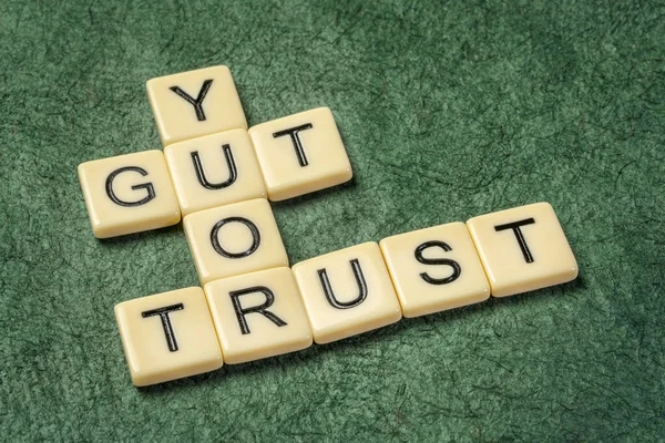 Trust Your Gut Crossword Ivory Letter Tiles Textured Handmade Paper — Stock Photo, Image