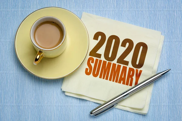 2020 Year Summary Text Napkin Cup Coffee End Year Business — Stock Photo, Image