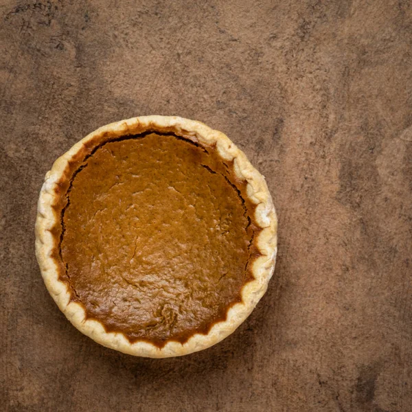 Small Pumpkin Pie Handmade Bark Paper Copy Space Thanksgiving Fall — Stock Photo, Image