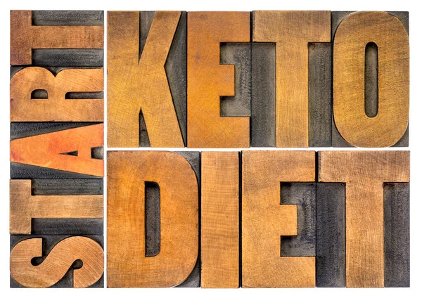 Start Keto Diet Concept Isolated Word Abstract Vintage Letterpress Wood — стоковое фото