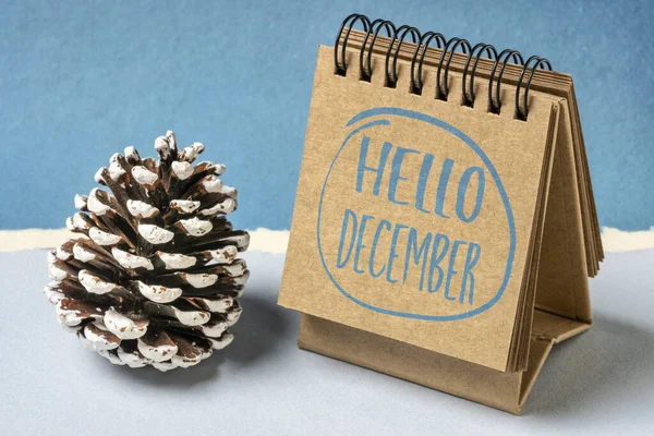 Hola Tarjeta Felicitación Diciembre Escritura Mano Cuaderno Bocetos Con Cono —  Fotos de Stock