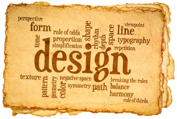 Design Elements Rules Word Cloud Handmade Tan Toned Paper — Stock Photo, Image