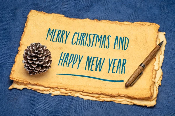 Frohe Weihnachten Und Einen Guten Rutsch Ins Neue Jahr Handschrift — Stockfoto