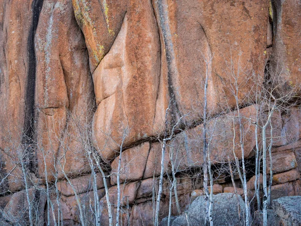 怀俄明州Vedauwoo娱乐区的山杨和花岗岩岩层 被阿拉帕霍印第安人称为大地之灵之地 冬季风景 — 图库照片