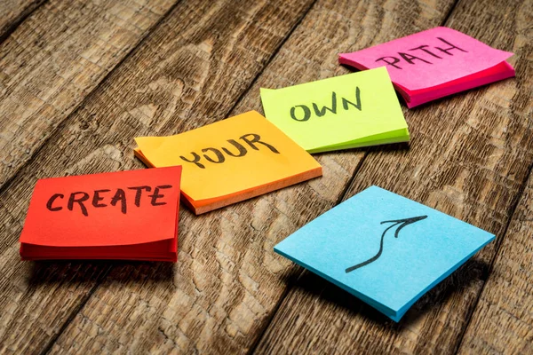 Create Your Own Path Inspirational Text Handwriting Sticky Reminder Notes — Stock Photo, Image