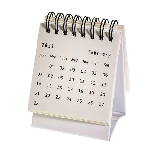 Fevereiro 2021 Calendário Desktop Espiral Isolado Branco Tempo Conceito Negócios — Fotografia de Stock