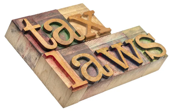 Daňové Zákony Izolované Slovo Abstraktní Vinobraní Písmomalba Dřevo Typ Obchodní — Stock fotografie