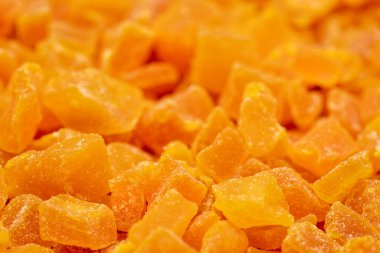 Kurumuş mango meyvesinin arkaplan ve dokusu kesimli, seçici odaklı