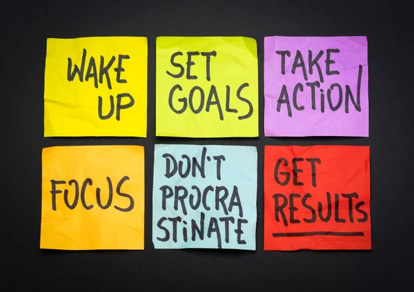 Wake Set Goals Take Action Focus Procrastinate Get Results Set — Stock Photo, Image