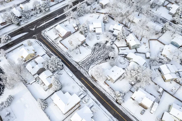 Улица Жилом Районе Форт Коллинз Севере Колорадо После Весенней Снежной — стоковое фото
