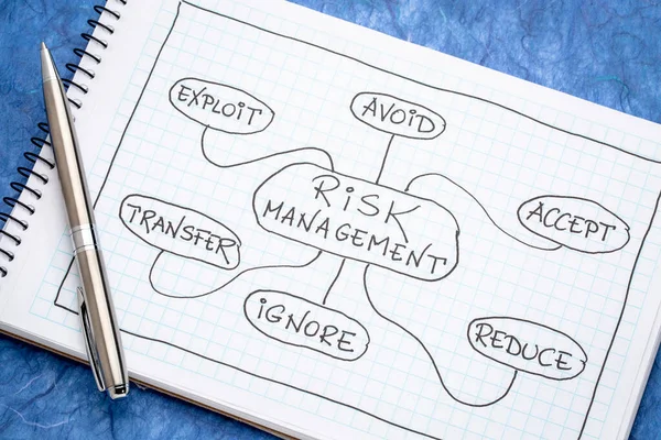 Diagrama Flujo Gestión Riesgos Mapa Mental Bosquejo Cuaderno Espiral Concepto —  Fotos de Stock