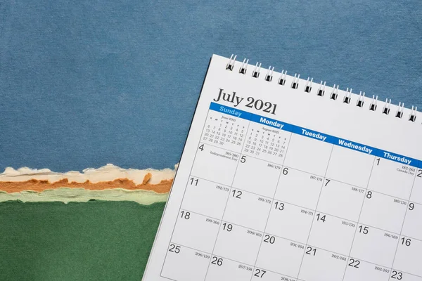 July 2021 Spiral Desktop Calendar Colorful Abstract Paper Landscape Time — 스톡 사진