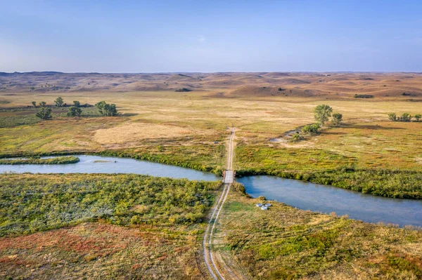 Rio Nebraska Sandhills Vista Aérea Rio Loup Médio Com Uma — Fotografia de Stock