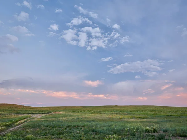 Crépuscule Sur Prairie Verte Prairie Nationale Pawnee Dans Colorado Fin — Photo