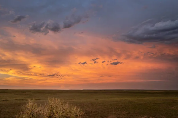 Ciel Spectaculaire Coucher Soleil Sur Une Prairie Verdoyante Prairie Nationale — Photo