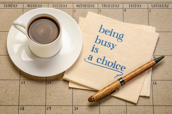 Being Busy Choice Inspirational Reminder Handwriting Napkin Coffee Desktop Calendar — Stok fotoğraf