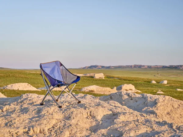 Empty Folding Chair Middle Nowhere Early Morning Badlands Pawnee National — Stock Photo, Image