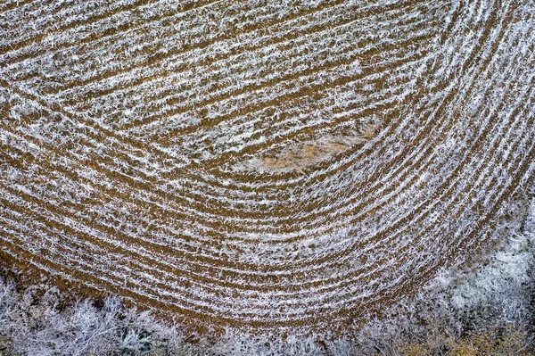 Harvested Corn Field Early Snow Western Missouri Aerial View — Stock Photo, Image