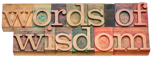 words of wisdom - isolated word abstract in vintage letterpress wood type advice, inspiration and motivation concept