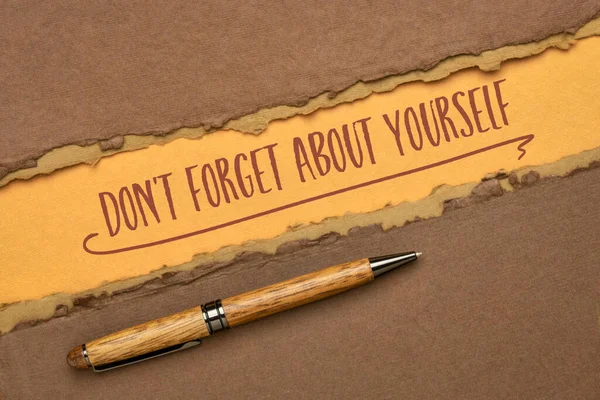 Forget Yourself Self Care Concept Inspirational Handwriting Handmade Paper Stylish — Stock Photo, Image