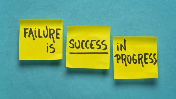 Failure Success Progress Inspirational Handwriting Yellow Sticky Notes Business Education — Stock Photo, Image