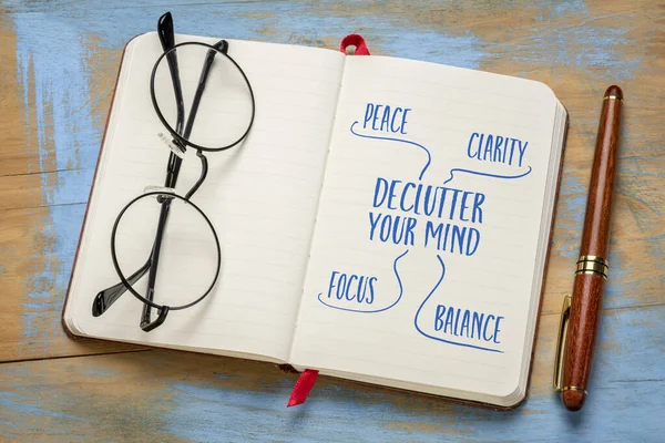 Declutter Your Mind Clarity Peace Focus Balance Tulisan Tangan Dalam — Stok Foto