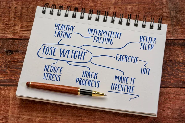 Lose Weight Mindmap Sketch Drawing Spiral Notebook Health Lifestyle Personal — Stock Photo, Image