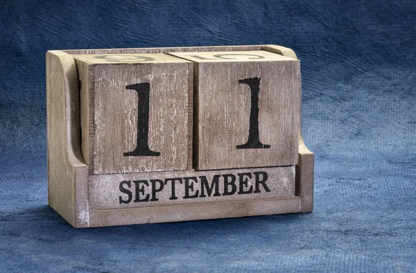 September Datum Een Rustieke Houten Blok Kalender Herinnering Aan Terroristische — Stockfoto