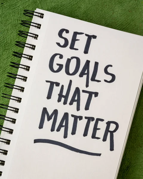 Set Goals Matter Inspirational Advice Reminder Handwriting Notebook Smart Goals — Stock Photo, Image
