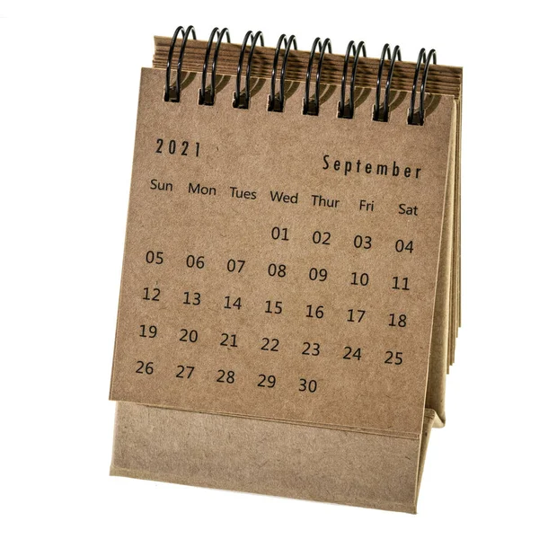 September 2021 Kleine Spiraalvormige Desktop Kalender Geïsoleerd Wit — Stockfoto