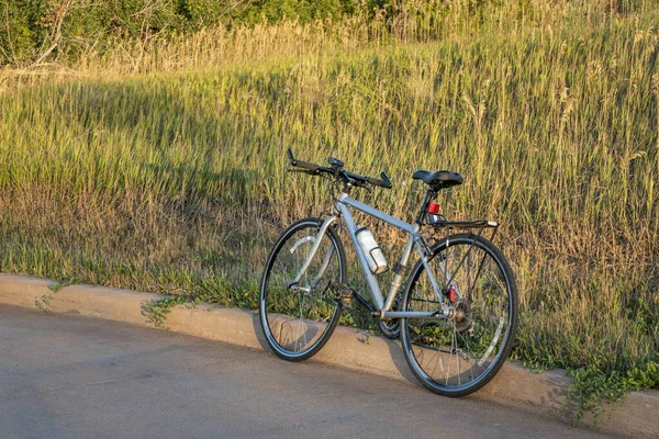 Hybridrad Auf Einem Radweg Fort Collins Norden Colorados Spätsommerliche Landschaft — Stockfoto