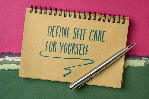 Define Self Care Yourself Inspirational Reminder Advice Handwriting Spiral Notebook — Stock Photo, Image
