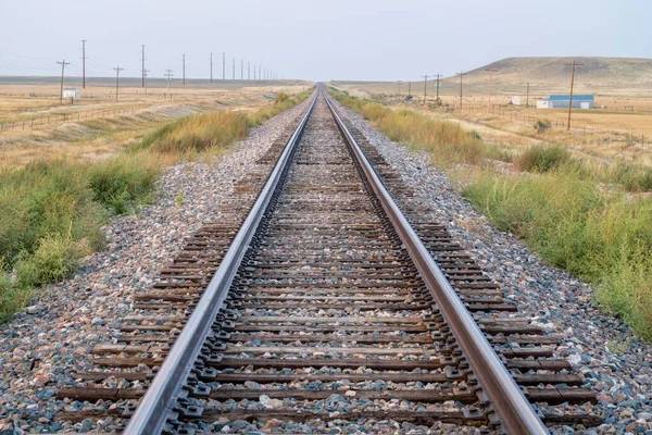 Railroad Tracks Prairie Northern Colorado Late Summer Scenery Smoke Haze — Stock Photo, Image