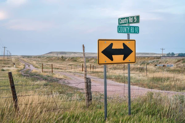 Prairie Landscape Rural Northern Colorado Road Signs Ranch Road Barbed — Stock Photo, Image