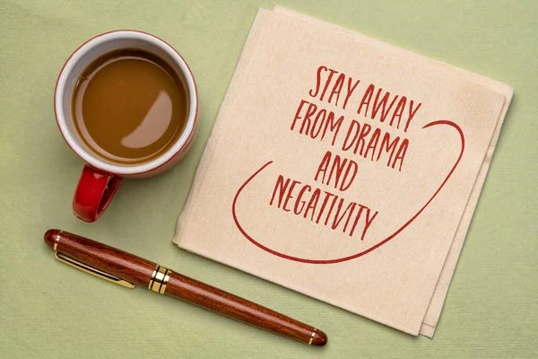 Stay Away Drama Negativity Inspirational Handwriting Napkin Cup Coffee Positivity — 스톡 사진