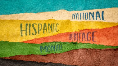 September 15 - October 15, National Hispanic Heritage Month - handwriting in Huun paper handmade in Mexico, reminder of cultural event clipart