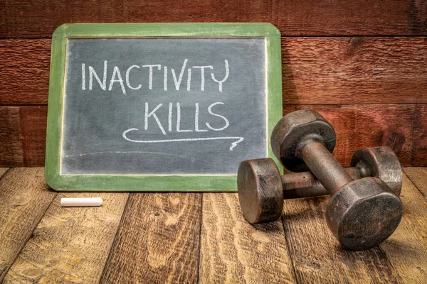 Inactivity Kills Motivational Concept White Chalk Writing Slate Blackboard Pair — Stock Photo, Image