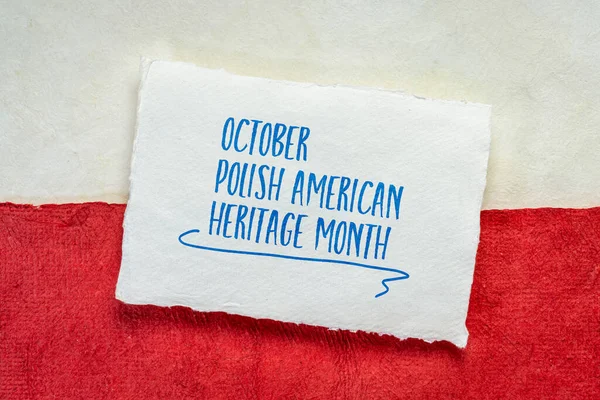 Oktober Polska American Heritage Month Handskriven Lapp Mot Ett Papper — Stockfoto