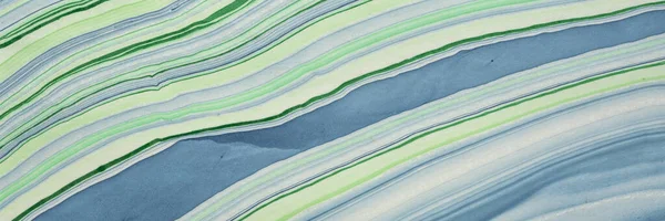 手作りのタイの大理石の桑の紙の背景緑と青の流れるパターン パノラマのウェブバナー — ストック写真