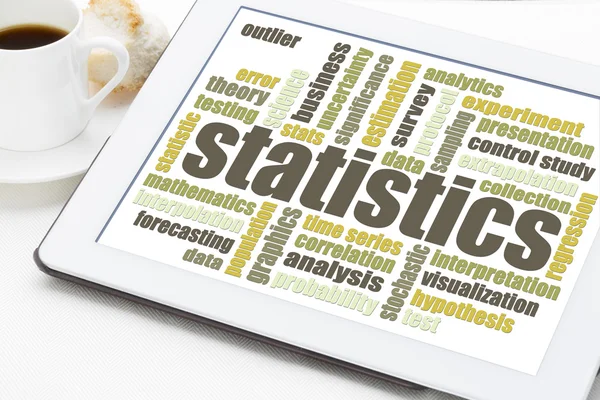 Statistics word cloud on tablet — Stock Photo, Image