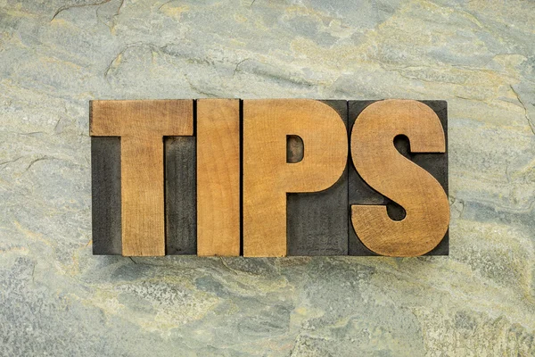 Tips word in wood type — Stock Photo, Image